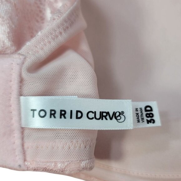 Torrid 360 Back Smoothing Wire Free Push Up Plunge Bra Pink 38D Full Cover Lace - Picture 9 of 10